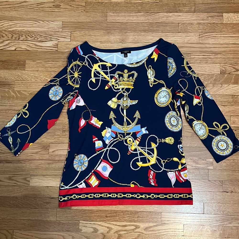 Talbots nautical theme 3/4 sleeve knit top.